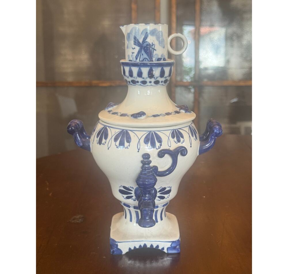 Vintage Soviet Gzhel Porcelain Samovar 10.5" Turyginsky Factory USSR 1972-1986